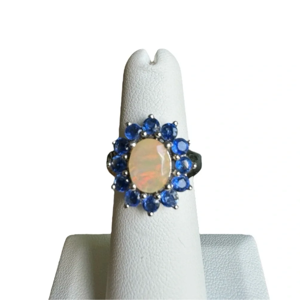 Vintage opal and tanzanite 925 silver ring